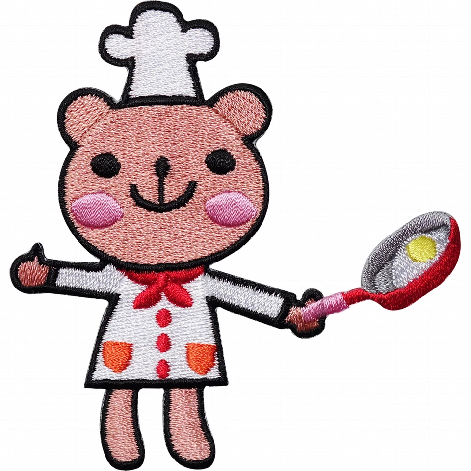 Chef bestickt Bügeleisen/Nähen Patch Mütze Jacke Teddybär Braten Eipfanne Abzeichen