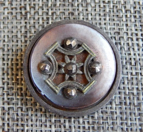 Antique Vtg Steel Cup Button with Mother of Pearl MOP ~Apx: -1" #613-E Cover
