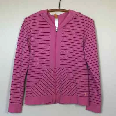 Moletom com capuz LUCY rosa com listras marrons com zíper P em excelente estado usado - Imagem 1 de 4