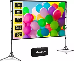 Projection Screen with Stand,100 inch Portable Movie Screen 16:9 HD 4K Double Si - Picture 1 of 7