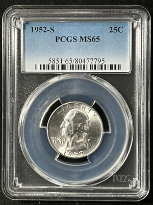 1952-S  25C Washington Quarter Dollar PCGS MS65  80477795 - Image 1 of 2