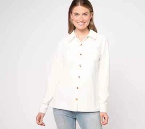 Camisa Belle by Kim Gravel Pinwale Pana Botón Frontal Crema Talla L A617213 - Imagen 1 de 2