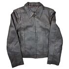 Vintage Real Leather Jacket Biker Full Zip Retro Y2K Brown Womens UK14