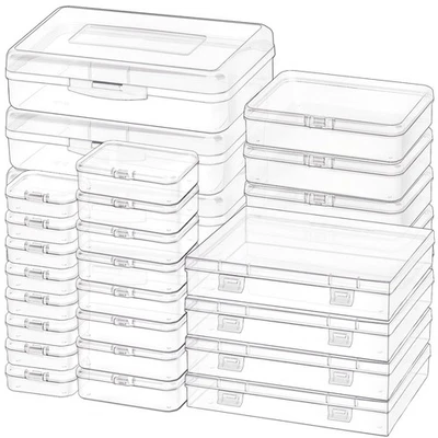 28 Pack Mixed Sizes Rectangular Mini Plastic Containers Clear Plastic Storage... - Image 1 of 4