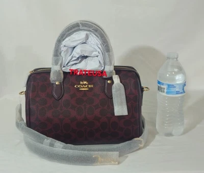NWT Coach Rowan Satchel Bag Signature Canvas CV961 Black Currant Authenti Packed - Image 1 of 4