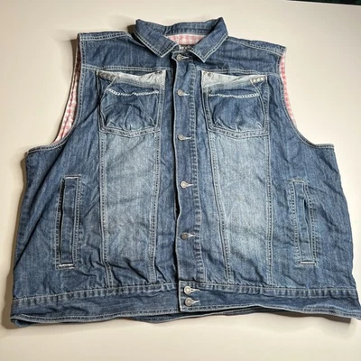 Colete jeans masculino Pelle Pelle azul com botões jaqueta hip hop sem mangas - Imagem 1 de 4