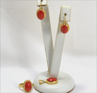 PARURE IN ORO 18 Kt CORALLO ROSSO  ORECCHINI ANELLO E CIONDOLO   OGFR 063