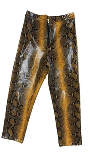 Bespoke Custom Made Snake Leggings Pants Orange Black Crop Zip Shiny Pleather - Picture 1 of 10