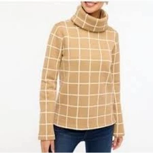 J. Crew Factory Tan Long-Sleeve Funnelneck Fleece Pullover Sweater Size S - Picture 1 of 5
