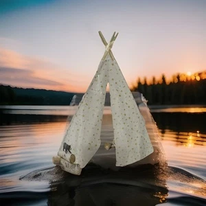 🔥NEW🔥Teepee Tent for Kids Foldable Canvas White with gold foil stars Indoor - Picture 1 of 4