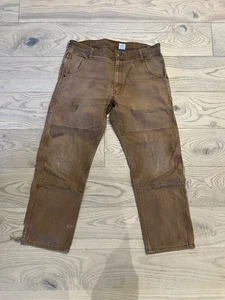 Vintage Key Industries Brown Duck Canvas Double Knee Arbeitshose 36x30 Distressed - Bild 1 von 4