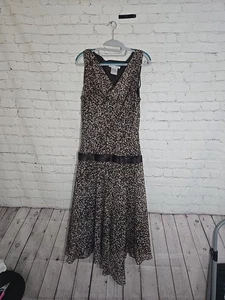 Art Deco Stil Drop Waist Chiffon Kleid schokobraun asymmetrischer Saum Gr. 12 - Bild 1 von 9