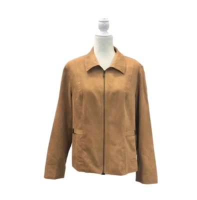 Studio Works Woman 14 Full Zip Brown Tan Faux Suede Career Blazer Jacket - Image 1 of 4