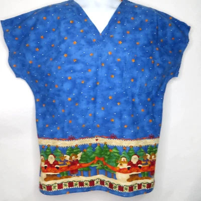 Blusa Médica Hecha a Mano Mediana Azul Navidad Ángeles Buenas Nuevas Médica Dental Veterinario Foto 1 de 4