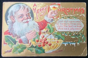 Antique Christmas Postcard Santa Claus Red Coat Punch Bowl Egg Nog c1910's ๐
- Picture 1 of 3
