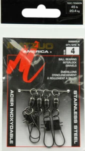 4 Packs Matzuo Ball Bearing Fishing Swivels with Interlock Snap Size 4 45# Test - Picture 1 of 1