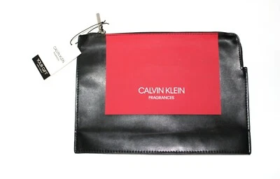 Calvin Klein Fragrances NWT Red Black Zip Closure Midi Make-Up Pouch PU - image 1 of 4