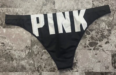 NUEVO CON ETIQUETAS BRAGAS TANGA VICTORIA'S SECRET ROSA GRANDE NEGRO BLANCO LOGO SIN COSTURAS RARAS Foto 1 de 3