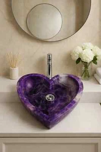 18" Amethyst Vessel Sink Stone Bathroom Vanity Unique Bathroom Decor - Picture 1 of 9
