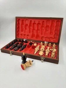 Handmade Wooden Chess Set Russian Vintage In Case Rare Foldable Top - Picture 1 of 6