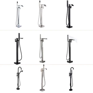 Tub Filler Freestanding Bathtub Faucet Floor Mounted Bathroom with Hand Shower - Picture 1 of 132