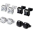 4 Pairs Men Earrings Set Square Round Zirconia Stainless Steel Cartilage Earring
