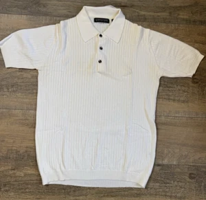 Vtg 90s Structure Sweater Men Size S off-White Polo Collared Ribbed Short Sleeve - Picture 1 of 10
