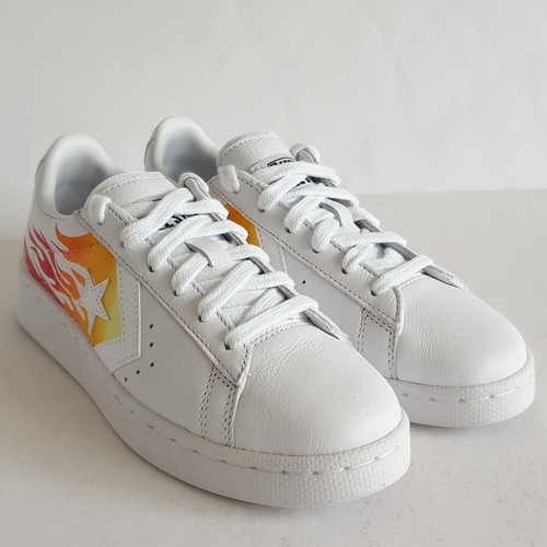Scarpe da ginnastica Converse Pro in pelle con fiamma di bue bianche unisex taglia: UK 2 5 EU 35