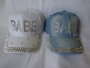 BNWT 2 x New "BABE" Studded Rhinestone Baseball Cap Adjustable Hat Sparkle Bling - Picture 1 of 12