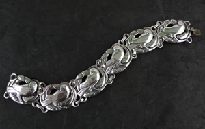VINTAGE CORO NORSELAND DECO STYLE STERLING SILVER DOVE LINK BRACELET 7.5"L - Picture 1 of 3