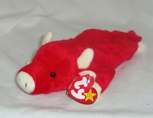 Snort bull 1995 TY Beanie Babie  8in red plush beanbag cow toy New MWMT 4002