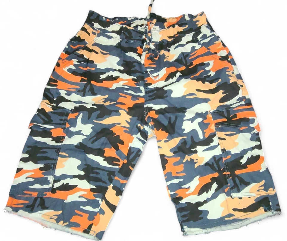 Pantalón Corto Motociclista Almost Famous Naranja/Azul/Blanco Camuflaje Super Alto Talla L Nuevo con Etiquetas Foto 1 de 4