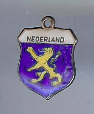 Vintage Silber Blau Gelb Weiß Emaille Nederland Löwe Shield Anhänger