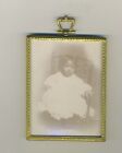Antique Brass Photo Frame w/ Photo of African American Female Child in Chair