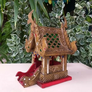 Thai Temple Buddha Buddhist Spirit House Wooden Mirror Handmade Home Decor - Picture 1 of 11