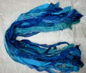 BBI 12 yard Unstitch PURE Silk Sari Ribbon Yarn tassel TURQUOISE Skeins Yarn - Picture 1 of 3
