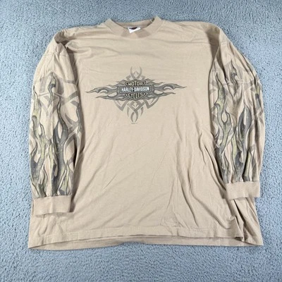 G2U Vintage HarleyDavidson Shirt Mens 3XL Biege Tribal Flames Long Sleeve 2005 Y - Image 1 of 4