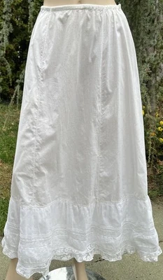 FALDA ENAGUA ANTIGUA EDUARDIANA BLANCA ALGODÓN CON ENCAJE BORDADO FLORAL Foto 1 de 4