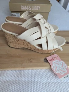 Sandalias Sam & Libby para mujer Cayla marfil imitación cuero corcho cuña deslizable talla 7 - Imagen 1 de 7