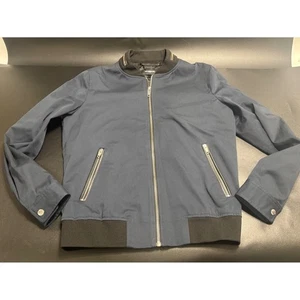 The Kooples NEW Men's Bomber Jacket Navy Blue Leather Trim Zipper Size Small - Picture 1 of 8