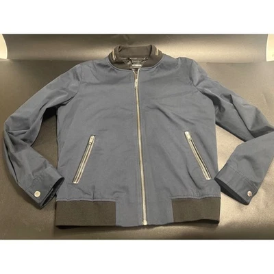 The Kooples NEW Men's Bomber Jacket Navy Blue Leather Trim Zipper Size Small - Image 1 of 4