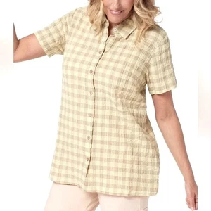 Camisa Joan Rivers SS Textura Arrugada Cuadros Búfalo-Amarillo Caqui-Mediana-A397480 - Imagen 1 de 1