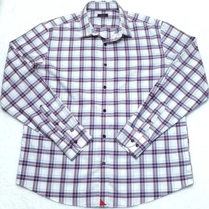 UNTUCKIT Baron WF 40047 white blue red plaid long sleeve shirt Men's XL Slim - Picture 1 of 5
