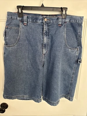 *Y2K* - Pantalones cortos de mezclilla de carpintero vintage OTB para hombre con bolsillos utilitarios talla 36 Foto 1 de 4