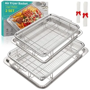 Air Fryer Basket, 2 Set Air Fryer Pan and Crisper Tray for Oven, Non-stick Ov... - Picture 1 of 7
