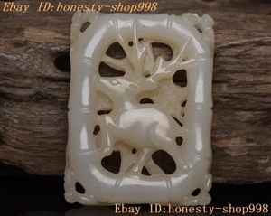 Colgante de jade bambú ciervo tallado a mano jade hetian de los tiempos antiguos de China de 2,6" - Imagen 1 de 9