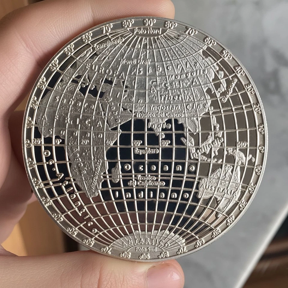 ITALIA 5 OZ ONCE MAPPAMONDO PROOF ARGENTO SILVER PURO 999 GEM MOLTO RARA - Immagine 1 di 4