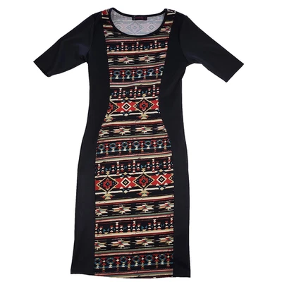 Vestido Vaina Annabelle Manga Corta Talla Mediana Negro Estampado Tribal Azteca Elástico Foto 1 de 4