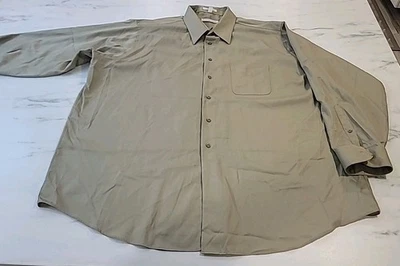 Geoffrey Beene Masculino Cáqui Manga Longa Botão para Cima Cetim 19 34/35 Sem Rugas  - Imagem 1 de 4