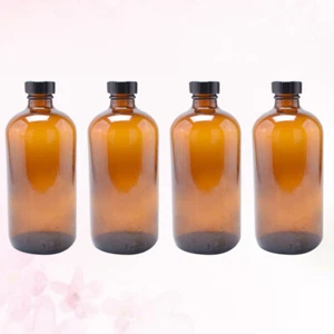 4 Pcs Brown Glass Bottle Containers with Lids for Liquids Travel - Picture 1 of 11